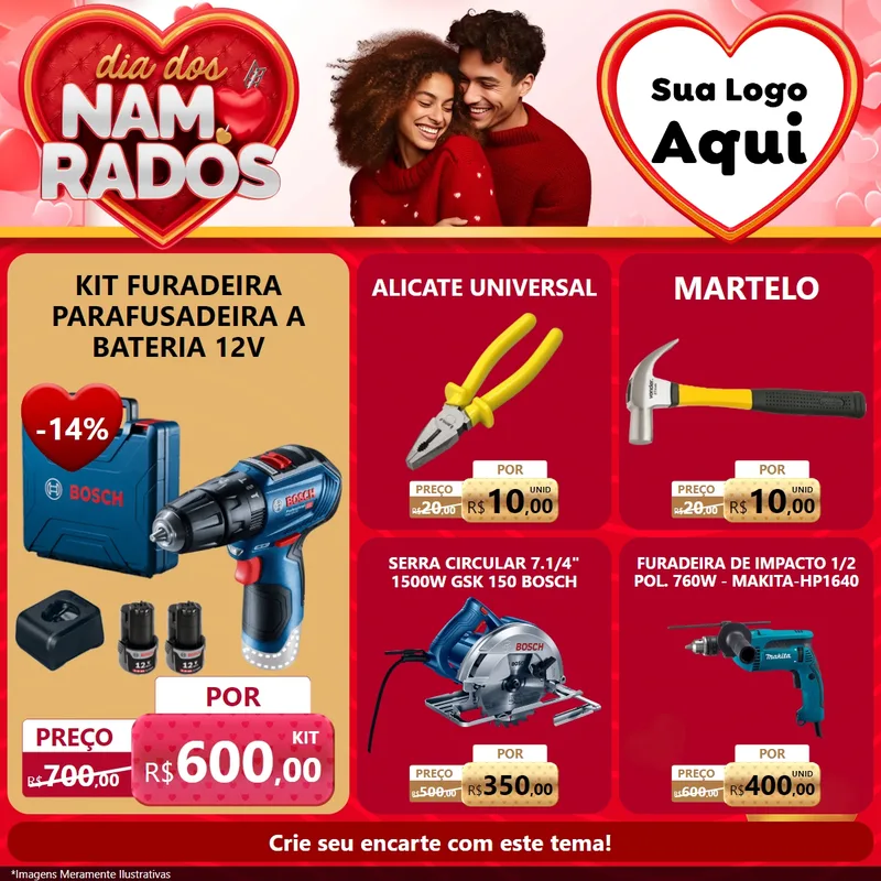 Modelo de Rede Social para Feed Facebook com o tema Dia dos Namorados para Maquinas e Ferramentas