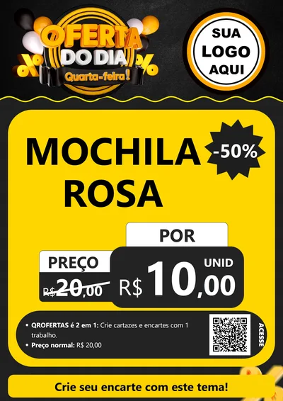 Modelo de Cartaz para Cartaz A4 Vertical com o tema Oferta do Dia - Quarta Feira! para Papelaria