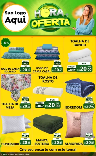 Modelo de Encarte para Encarte Grande com o tema Hora da Oferta para Cama, Mesa e Banho