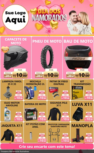 Modelo de Encarte para Encarte Grande com o tema Dia dos Namorados para Moto peças