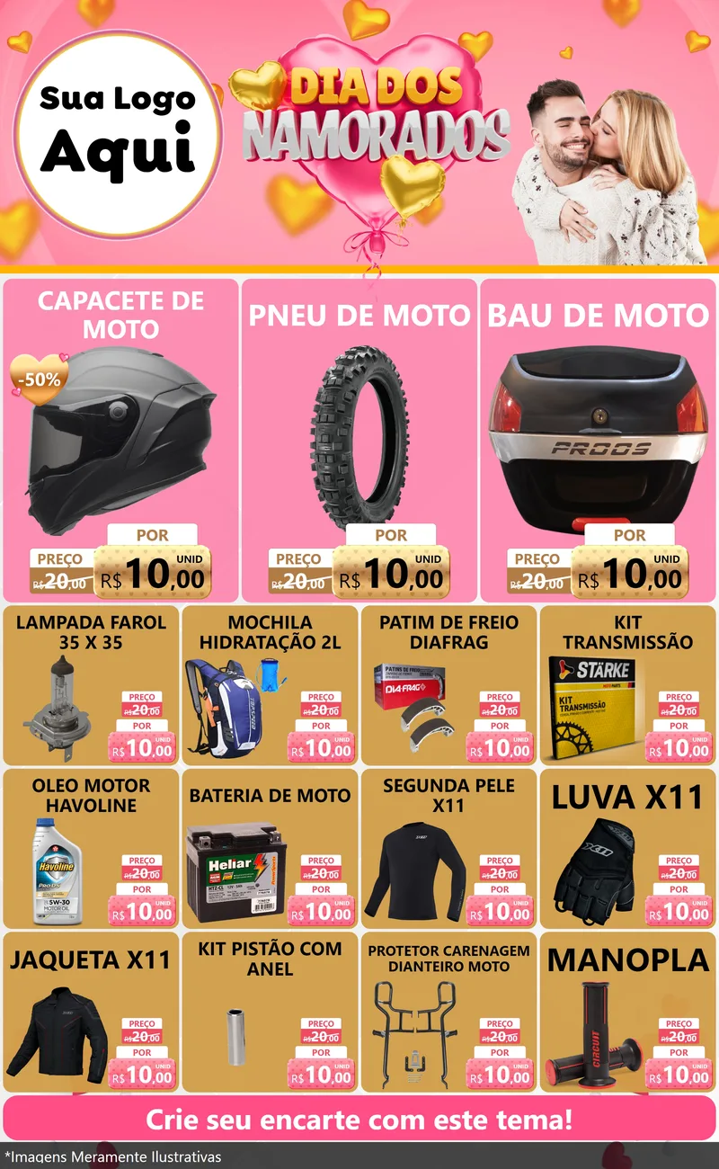 Modelo de Encarte para Encarte Grande com o tema Dia dos Namorados para Moto peças