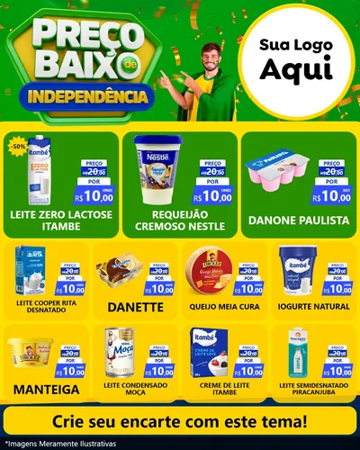 Modelo de Rede Social para Feed Instagram com o tema Preço Baixo de Independência para Frios e Laticínios