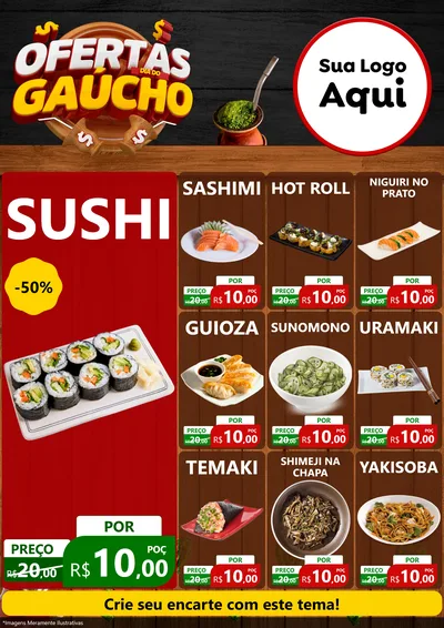 Modelo de Encarte para Encarte A4 Vertical com o tema Ofertas Dia do Gaúcho para Comida japonesa