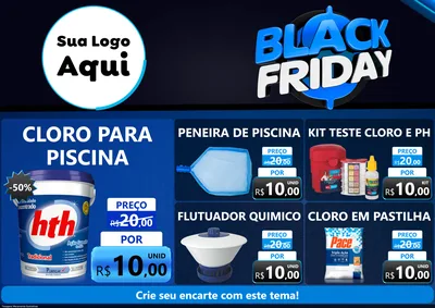 Modelo de Encarte para Encarte A4 Horizontal com o tema Black Friday para Produtos para Piscina