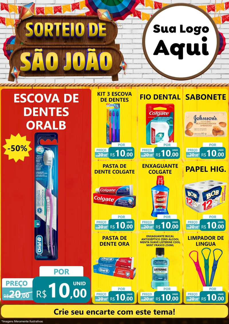 Modelo de Encarte para Encarte A4 Vertical com o tema Sorteio de São João para Higiene Pessoal