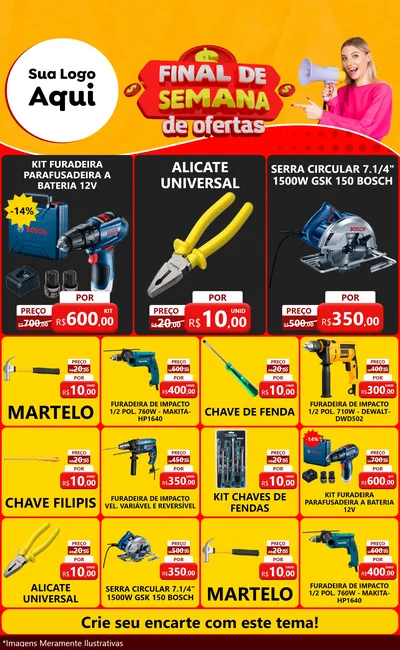 Modelo de Encarte para Encarte Grande com o tema Final de Semana de Ofertas para Maquinas e Ferramentas