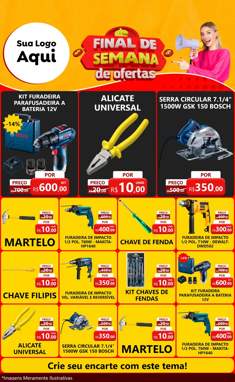 Modelo de Encarte para Encarte Grande com o tema Final de Semana de Ofertas para Maquinas e Ferramentas