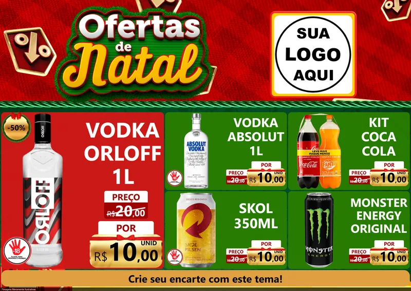 Modelo de Encarte para Encarte A4 Horizontal com o tema Ofertas de Natal para Distribuidora de bebidas