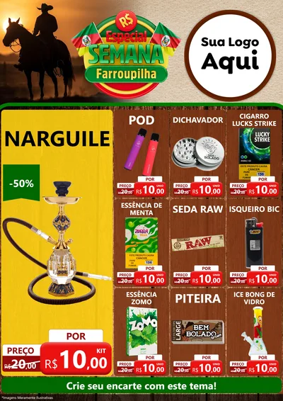 Modelo de Encarte para Encarte A4 Vertical com o tema Especial Semana Farroupilha para Tabacaria