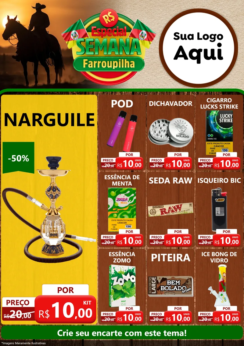 Modelo de Encarte para Encarte A4 Vertical com o tema Especial Semana Farroupilha para Tabacaria