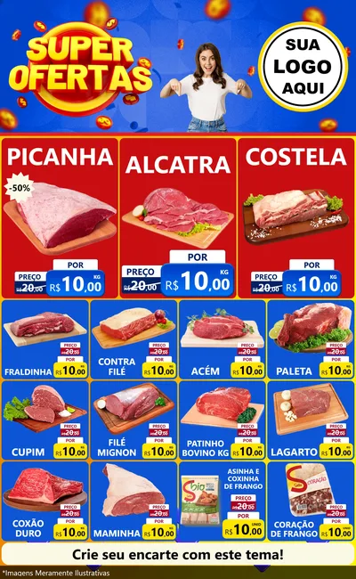Modelo de Encarte para Encarte Grande com o tema Super Ofertas para Açougue