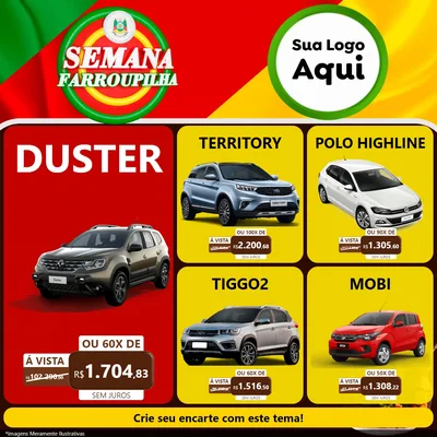 Modelo de Rede Social para Feed Facebook com o tema Semana Farroupilha para Concessionaria de Carros