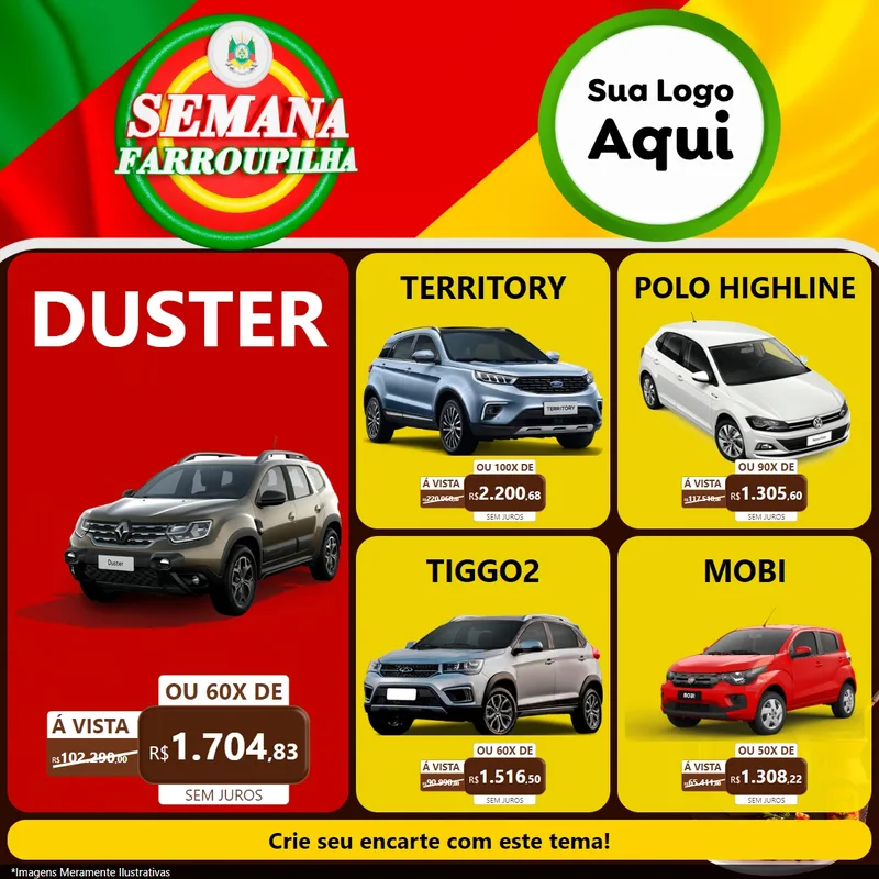 Modelo de Rede Social para Feed Facebook com o tema Semana Farroupilha para Concessionaria de Carros