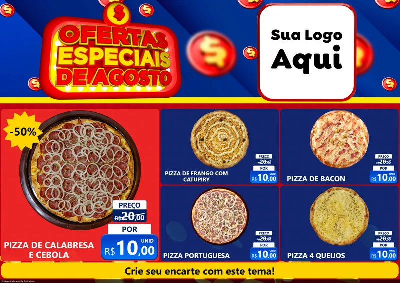 Modelo de Encarte para Encarte A4 Horizontal com o tema Ofertas Especiais de Agosto para Pizzaria