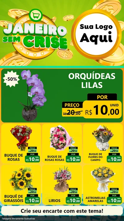 Modelo de Rede Social para Stories com o tema Janeiro Sem Crise para Floricultura e jardim