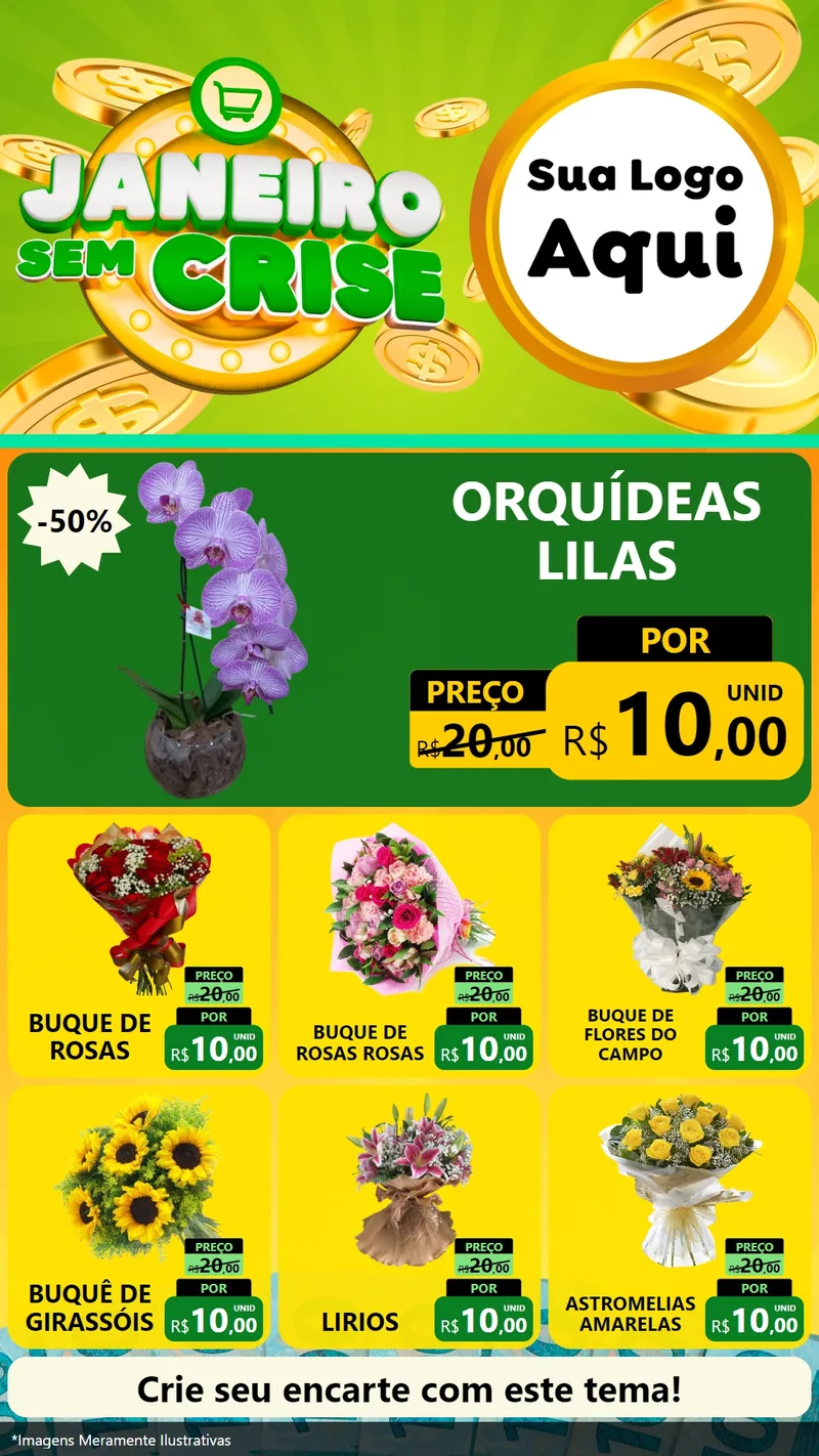 Modelo de Rede Social para Stories com o tema Janeiro Sem Crise para Floricultura e jardim