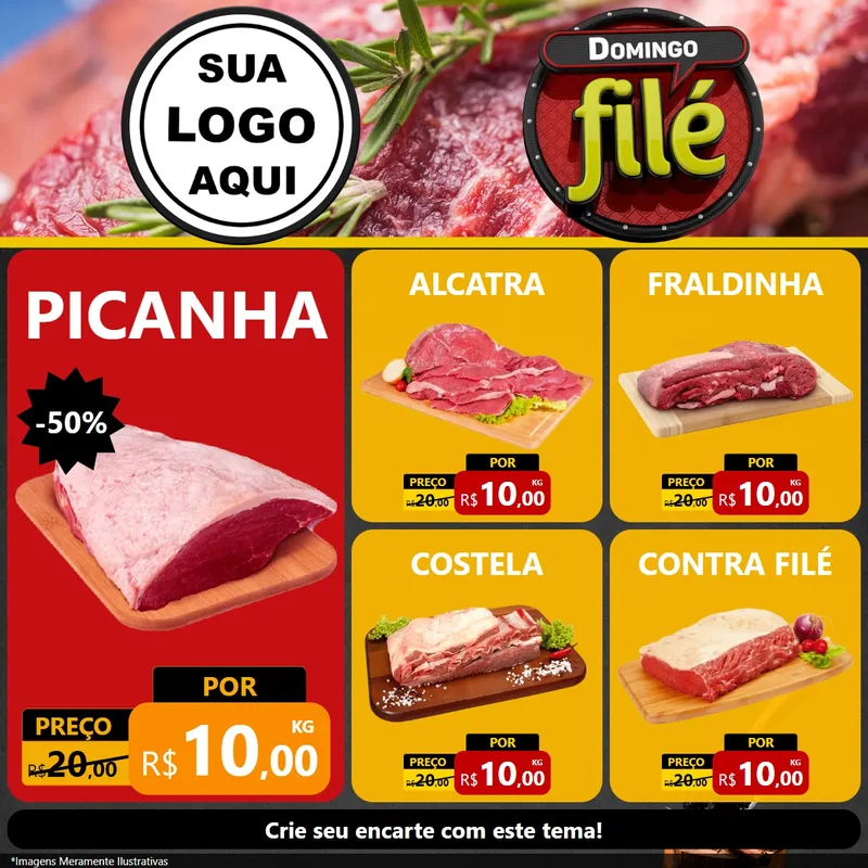 Modelo de Rede Social para Feed Facebook com o tema Domingo Filé para Açougue