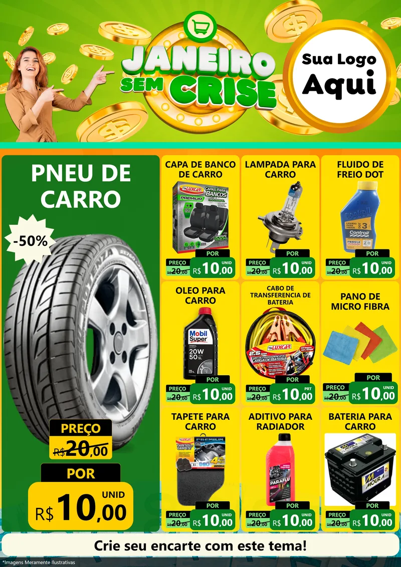 Modelo de Encarte para Encarte A4 Vertical com o tema Janeiro Sem Crise para Auto peças