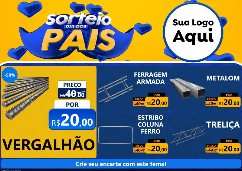 Modelo de Encarte para Encarte A4 Horizontal com o tema Sorteio Dia dos Pais para Ferragens