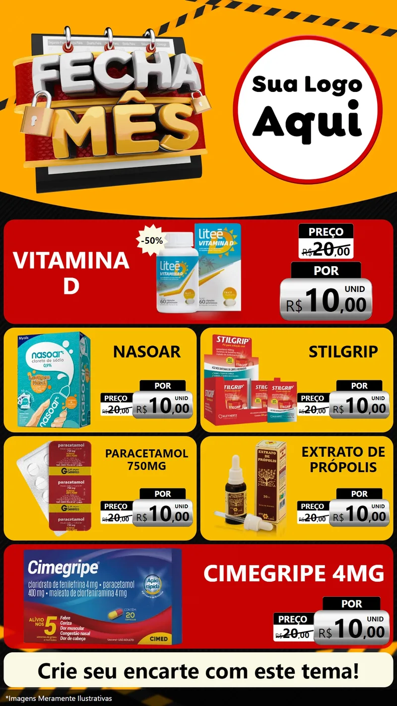 Modelo de TV para TV Vertical com o tema Fecha Mês para Farmácia