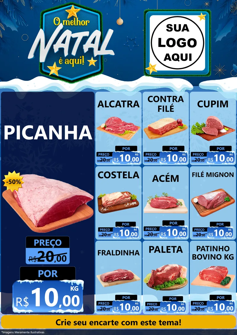 Modelo de Encarte para Encarte A4 Vertical com o tema O Melhor Natal É Aqui! para Açougue