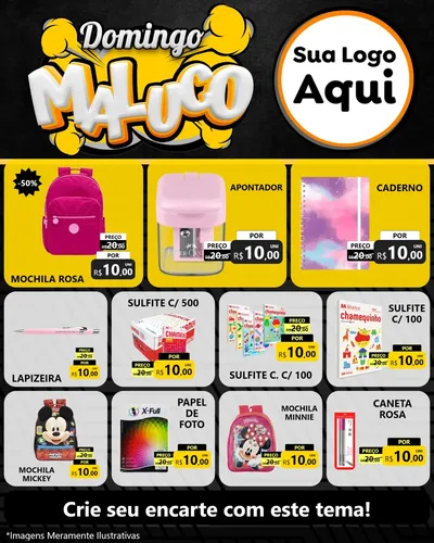 Modelo de Rede Social para Feed Instagram com o tema Domingo Maluco para Papelaria
