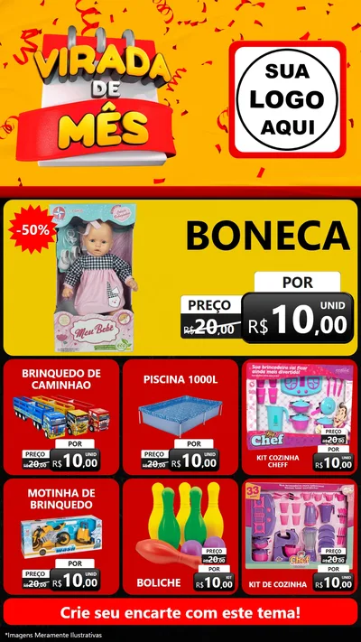 Modelo de Rede Social para Stories com o tema Virada de Mês para Brinquedos