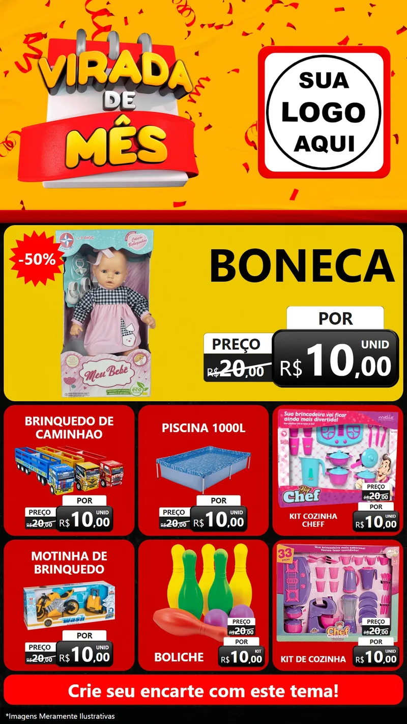 Modelo de Rede Social para Stories com o tema Virada de Mês para Brinquedos
