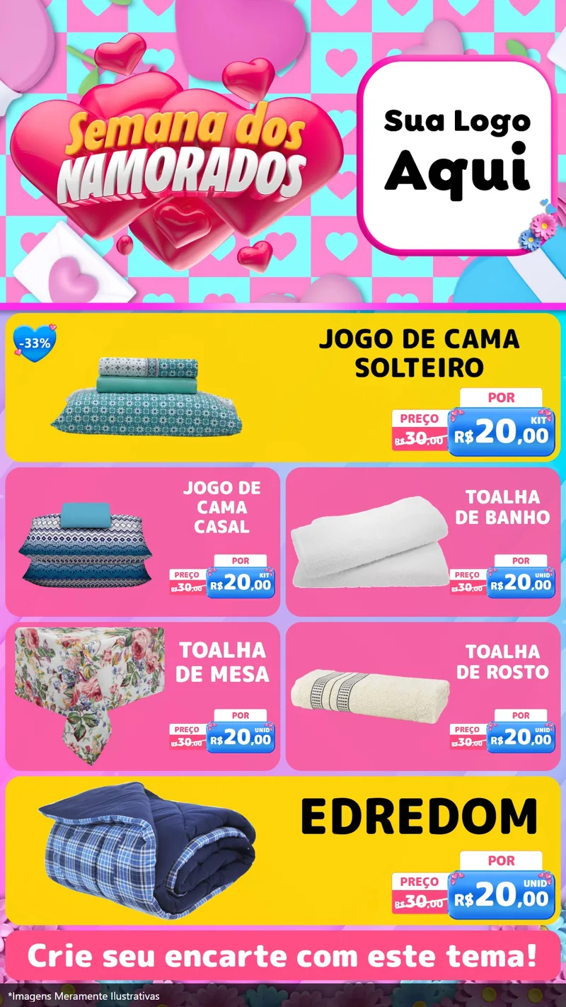 Modelo de TV para TV Vertical com o tema Semana dos Namorados para Cama, Mesa e Banho