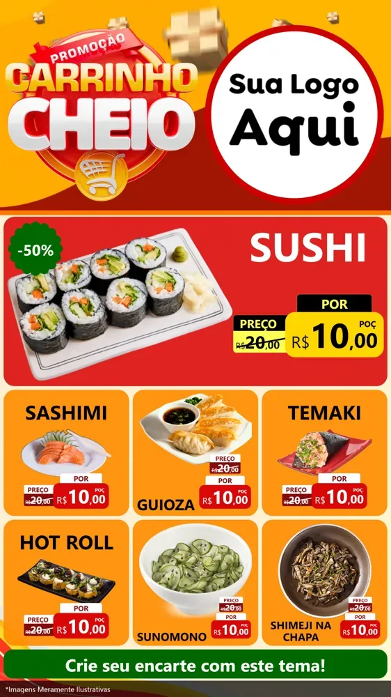 Modelo de Rede Social para Stories com o tema Promoção carrinho cheio para Comida japonesa