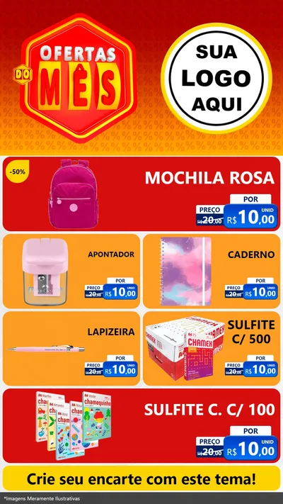 Modelo de TV para TV Vertical com o tema Ofertas do Mês para Papelaria