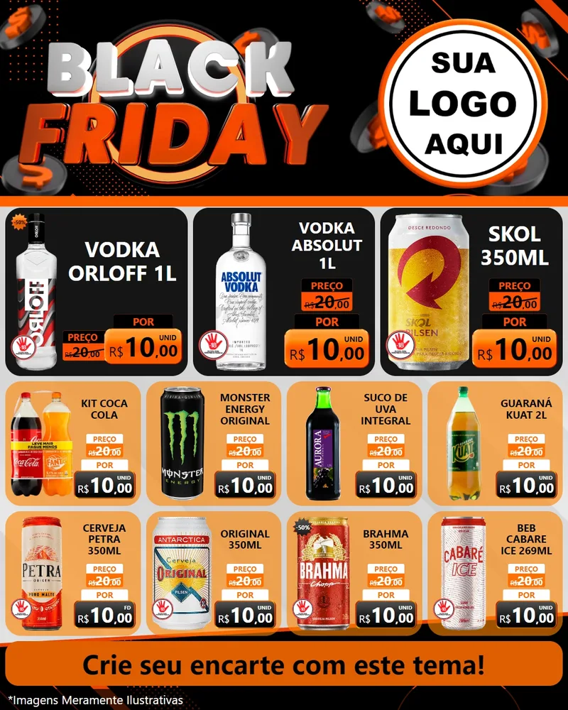 Modelo de Rede Social para Feed Instagram com o tema Black Friday para Distribuidora de bebidas