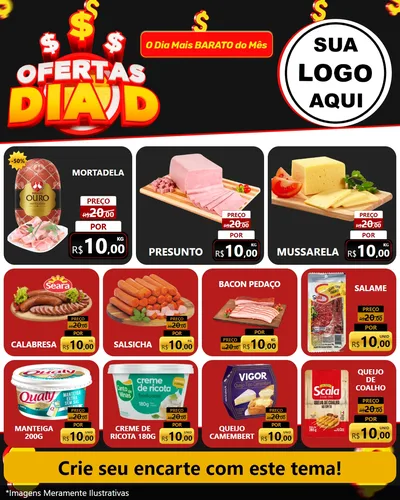 Modelo de Rede Social para Feed Instagram com o tema Ofertas Dia D para Frios e Laticínios