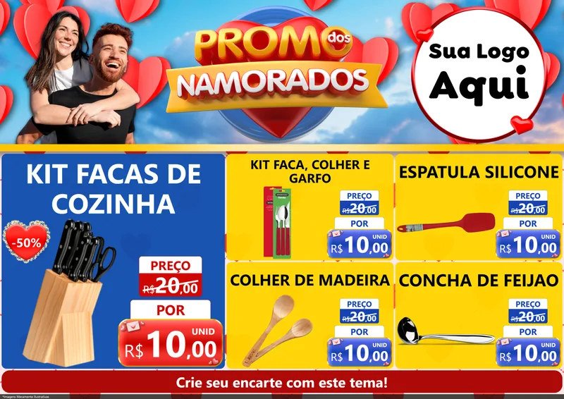 Modelo de Encarte para Encarte A4 Horizontal com o tema Promo dos Namorados para Utilidades Domésticas