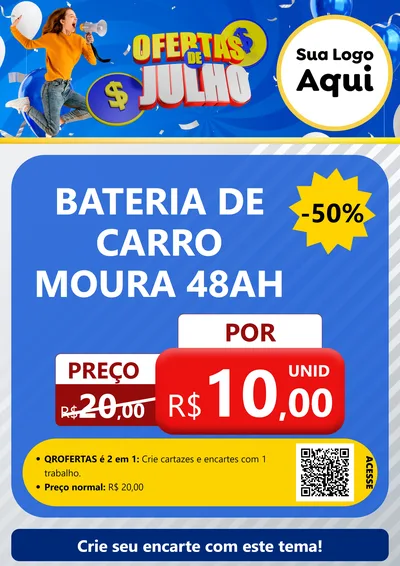 Modelo de Cartaz para Cartaz A4 Vertical com o tema Ofertas de Julho para Baterias Elétricas