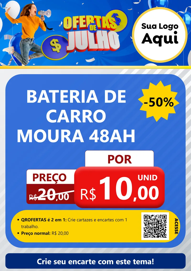 Modelo de Cartaz para Cartaz A4 Vertical com o tema Ofertas de Julho para Baterias Elétricas