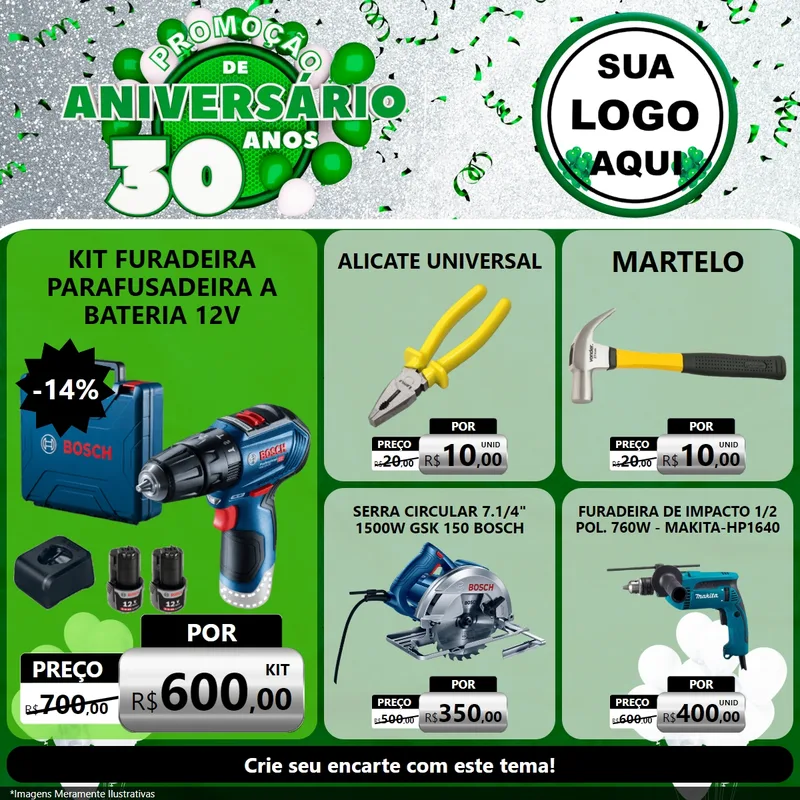 Modelo de Rede Social para Feed Facebook com o tema Promoção de Aniversário - 30 Anos para Maquinas e Ferramentas