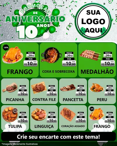 Modelo de Rede Social para Feed Instagram com o tema Promoção de Aniversário - 10 Anos para Assados