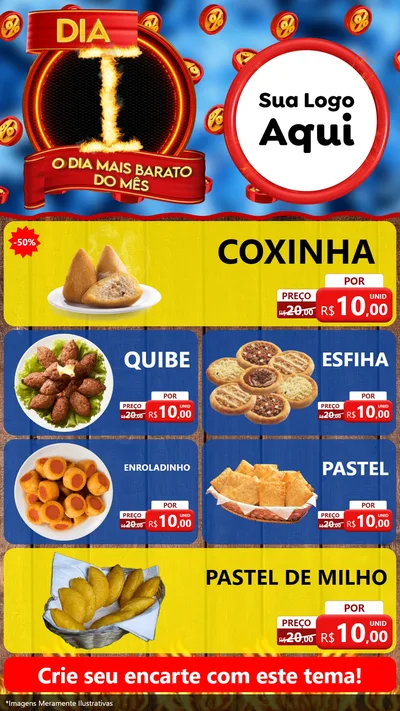 Modelo de TV para TV Vertical com o tema Dia I - O Dia Mais Barato Do Mês para Salgadaria
