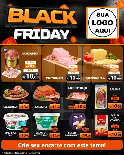 Modelo de Rede Social para Feed Instagram com o tema Black Friday para Frios e Laticínios