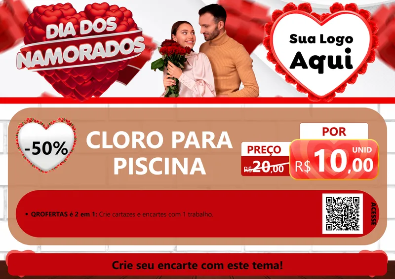 Modelo de Cartaz para Cartaz A4 Horizontal com o tema Dia dos Namorados para Produtos para Piscina