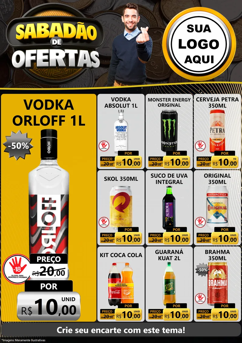 Modelo de Encarte para Encarte A4 Vertical com o tema Sabadão de Ofertas para Distribuidora de bebidas