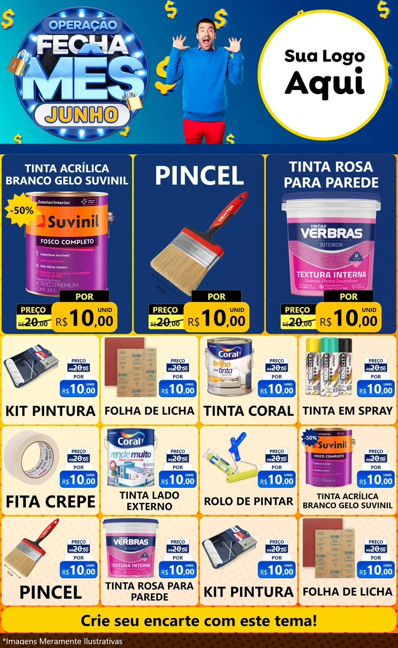 Modelo de Encarte para Encarte Grande com o tema Operação Fecha Mês, Junho para Tintas e Ferramentas