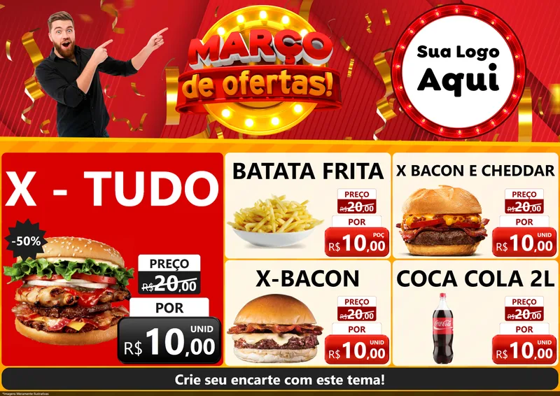 Modelo de Encarte para Encarte A4 Horizontal com o tema Março de Ofertas! para Hamburgueria