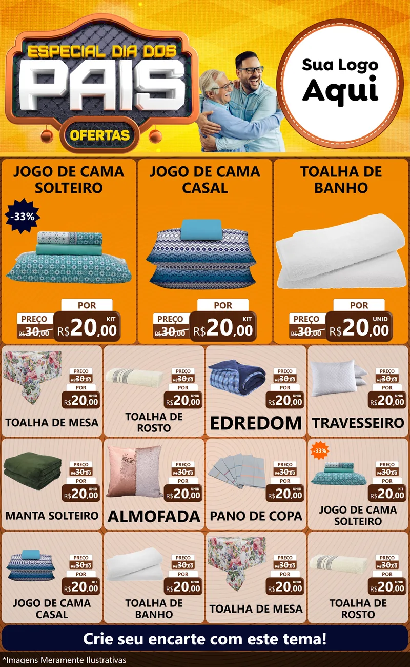 Modelo de Encarte para Encarte Grande com o tema Especial Dia dos Pais para Cama, Mesa e Banho