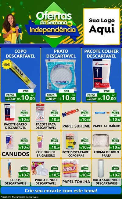 Modelo de Encarte para Encarte Grande com o tema Ofertas da Semana da Independência para Embalagens