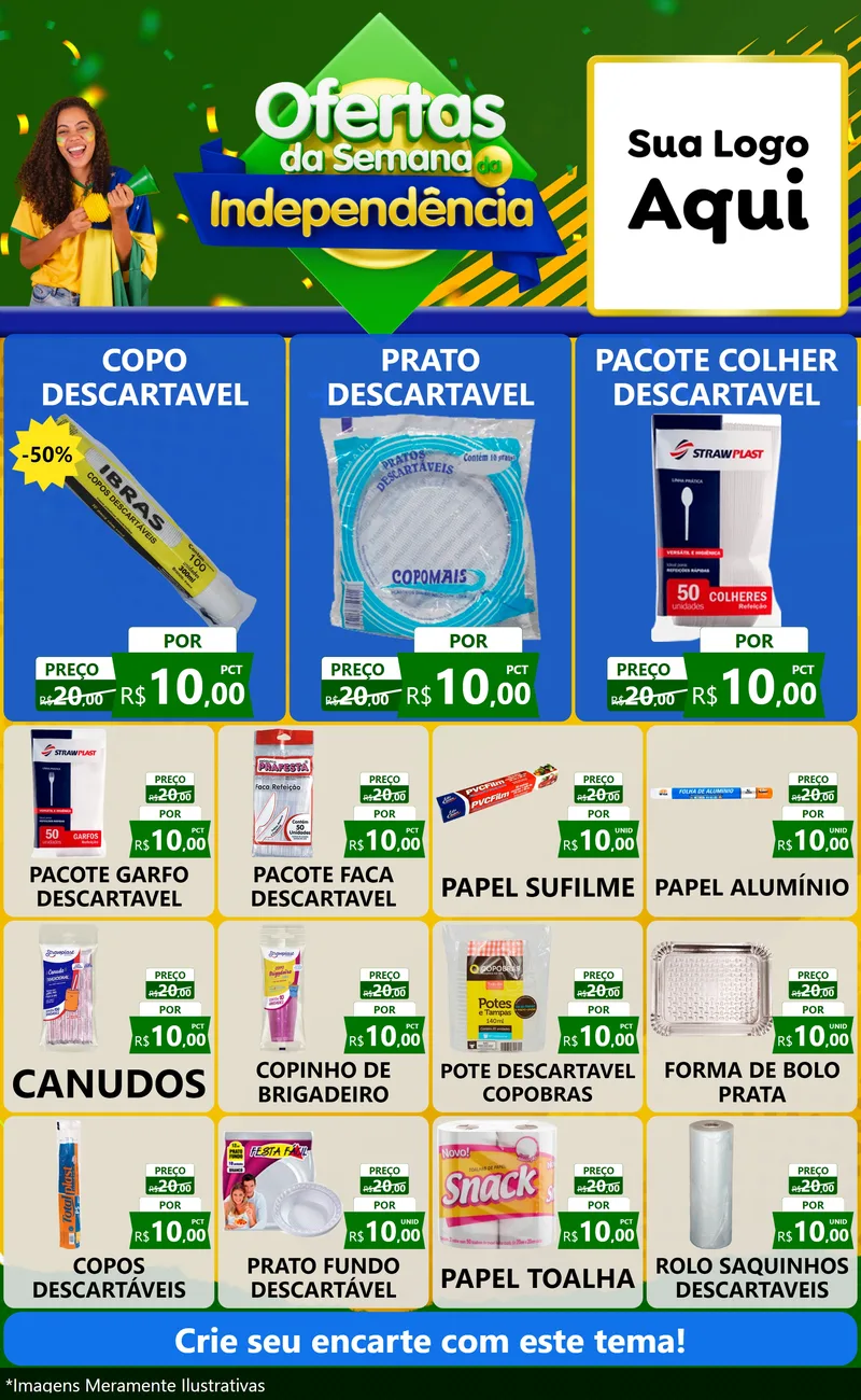 Modelo de Encarte para Encarte Grande com o tema Ofertas da Semana da Independência para Embalagens