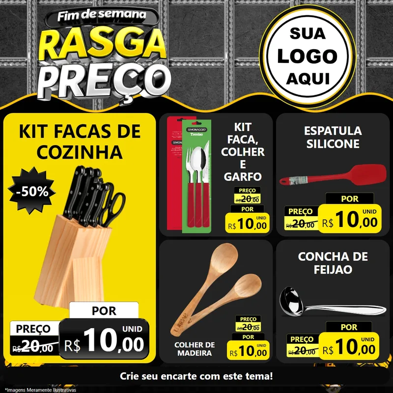 Modelo de Rede Social para Feed Facebook com o tema Fim de Semana Rasga Preço para Utilidades Domésticas