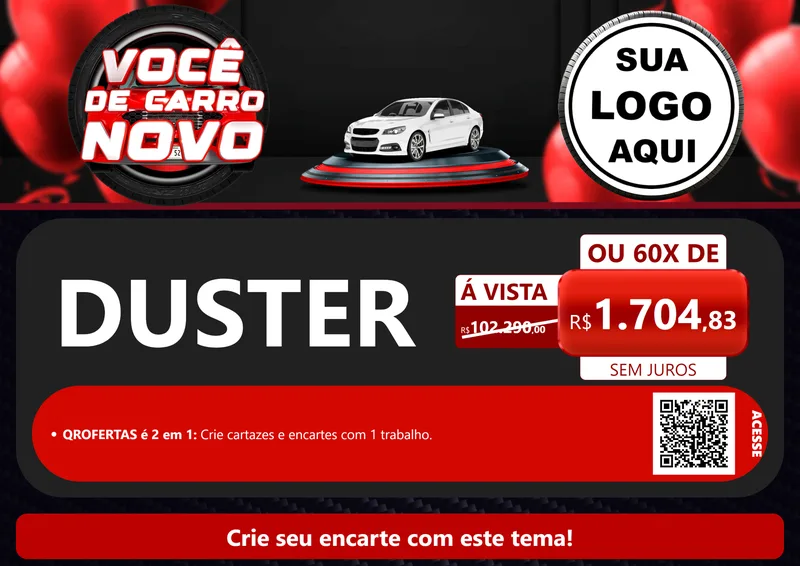 Modelo de Cartaz para Cartaz A4 Horizontal com o tema Você de Carro Novo para Concessionaria de Carros