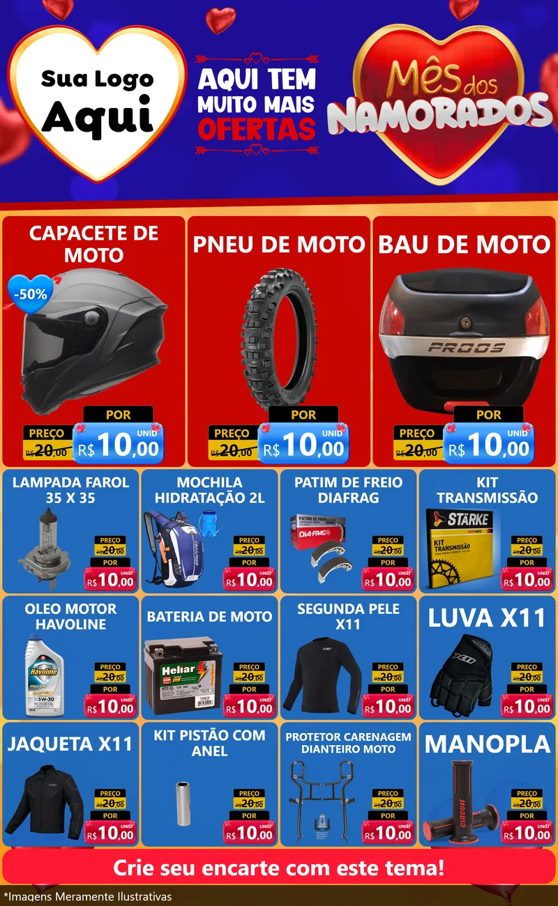 Modelo de Encarte para Encarte Grande com o tema Mês dos Namorados para Moto peças